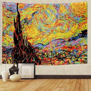 BlackLight Neon Starry Night Vincent Van Gogh Big Wall Tapestry Black Light New